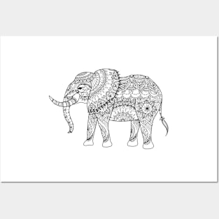 Henna Elephant in Black Posters and Art